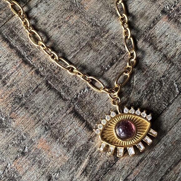 NEW Stone Evil Eye Pendant Necklace - Picture 5 of 9